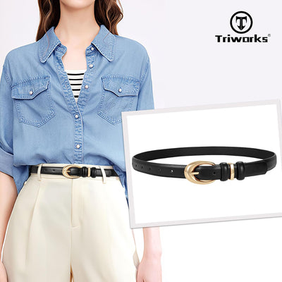 2 Pack Women Leather Belt for Jeans Pants Fashion Ladies Skinny Faux Leather Belt with Gold Buckle