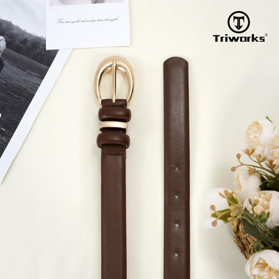 2 Pack Women Leather Belt for Jeans Pants Fashion Ladies Skinny Faux Leather Belt with Gold Buckle