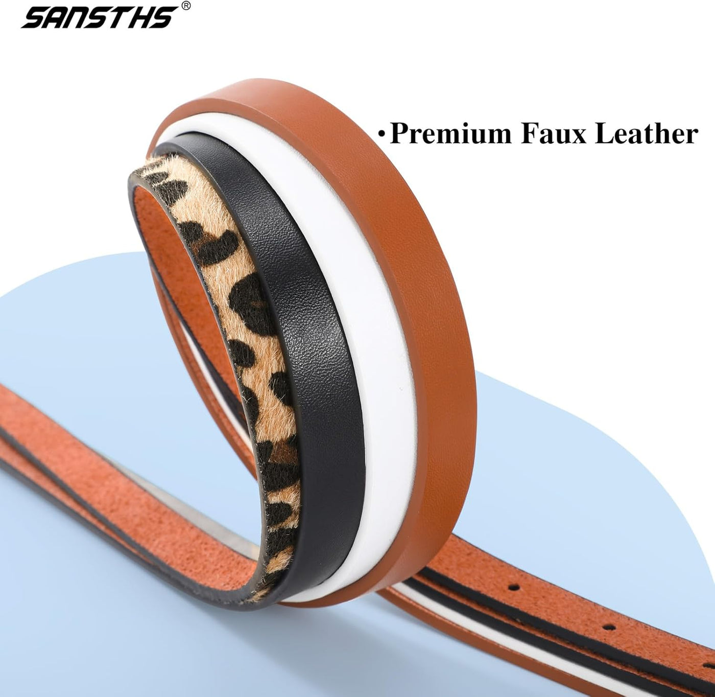 SANSTHS 4 Pack Women Thin Belts for Jeans Dresses Coats Skinny Women Belt with Gold Alloy Buckle