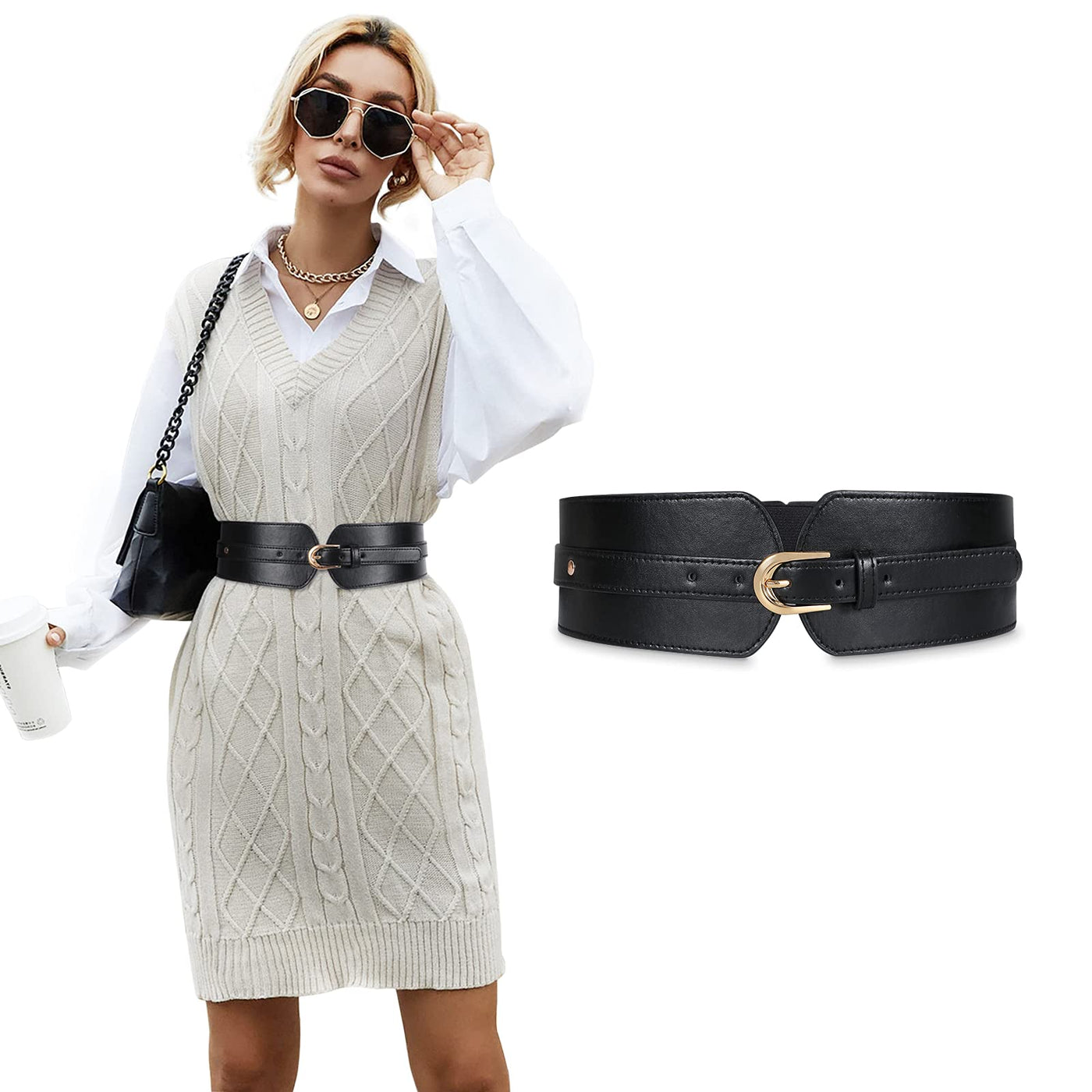 SUOSDEY Womens Wide Elastic Waist Belt for Dress Ladies Stretch Cinch Belt for Women
