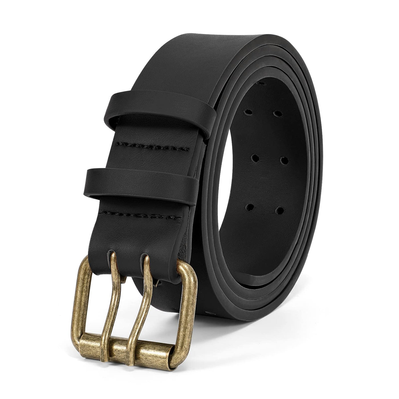 JASGOOD Men Double Prong PU Leather Belt Casual Work Heavy Duty Belt Double Grommet Holes Belt for Jeans