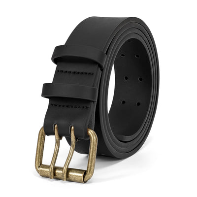 JASGOOD Men Double Prong PU Leather Belt Casual Work Heavy Duty Belt Double Grommet Holes Belt for Jeans