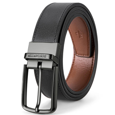 BOSTANTEN Belt Men Leather Reversible Belts for Men 1 3/8" for Casual Golf Dress Pants, Two-in-One Belt Gift