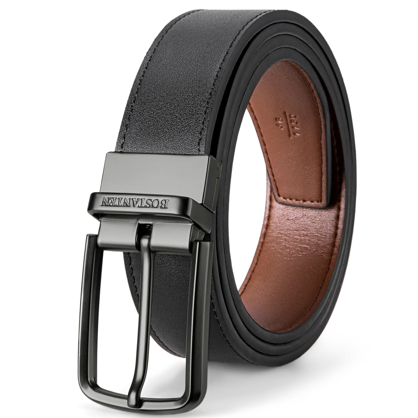 BOSTANTEN Belt Men Leather Reversible Belts for Men 1 3/8" for Casual Golf Dress Pants, Two-in-One Belt Gift