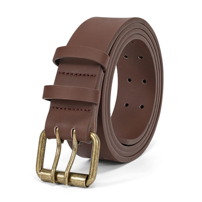 JASGOOD Men Double Prong PU Leather Belt Casual Work Heavy Duty Belt Double Grommet Holes Belt for Jeans