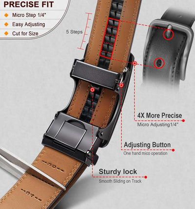 KEMISANT Men Belt 2 Pack, Leather Ratchet Belt Easy Click Slide For Men 1 3/8",Cut for Fit