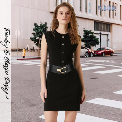 WERFORU Women Wide Elastic Belt Women Fashion Wide Belt with Gold Buckle Ladie Thick Waistbelt for Dresses