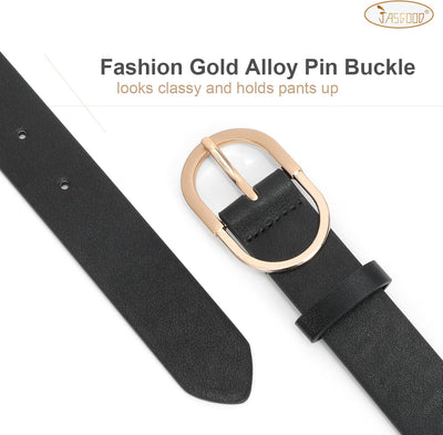 JASGOOD Women’s Leather Belts for Jeans Pants Fashion Ladies Belt with Gold Buckle