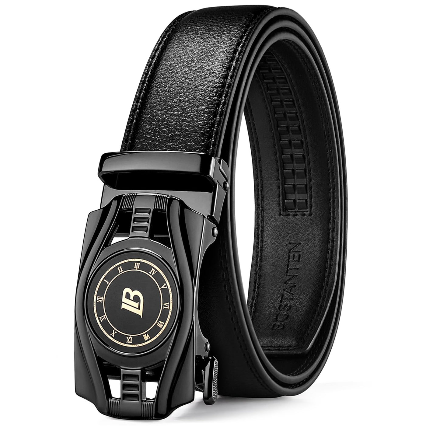 BOSTANTEN Mens Belt Leather Ratchet Belt For Men Dress and Casual with Adjustable Buckle, Trim to Fit