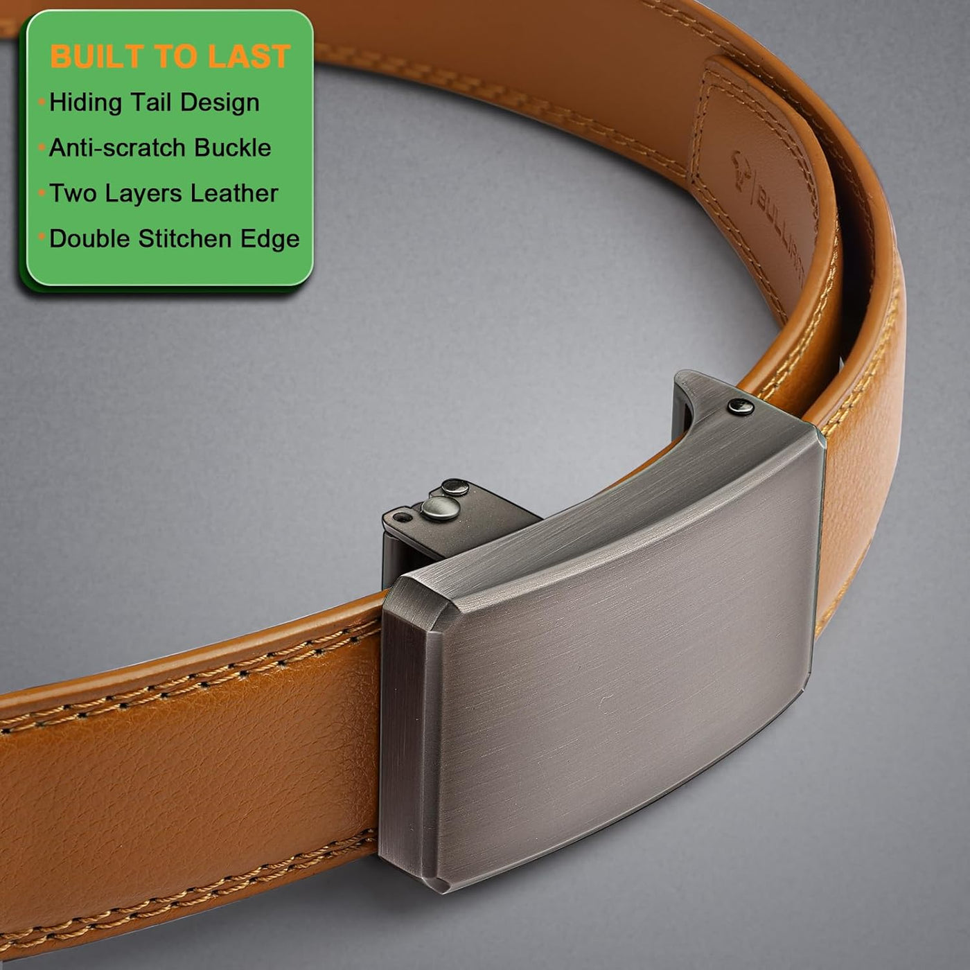 BULLIANT Men Belt-Ratchet Leather Adjustable Belt tailless For Gift Men Dress Casual Jeans 1 3/8" Hiding Tail-Cut For Fit