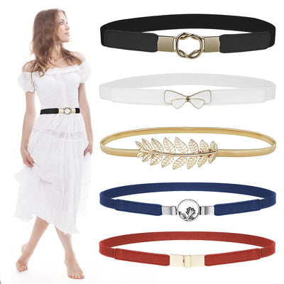 EAONE Skinny Belts for Women 5 Pack, Fashion Dress Belts Stretch Women Waist Belts Plus Size Elastic Waist Band for Dresses
