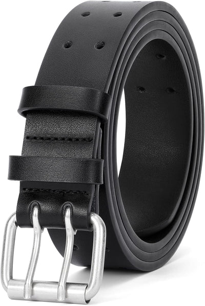 JASGOOD Men Double Prong PU Leather Belt Casual Work Heavy Duty Belt Double Grommet Holes Belt for Jeans