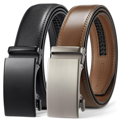 BOSTANTEN Ratchet Leather Belt For Men 2 Pack Dress and Casual with Adjustable Buckle, Trim to Fit