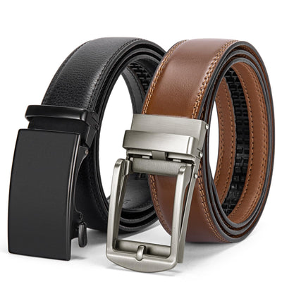 BOSTANTEN Ratchet Leather Belt For Men 2 Pack Dress and Casual with Adjustable Buckle, Trim to Fit