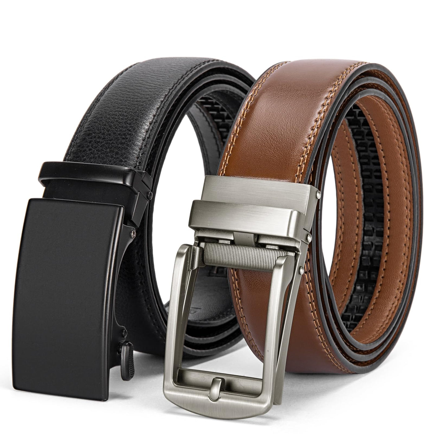 BOSTANTEN Ratchet Leather Belt For Men 2 Pack Dress and Casual with Adjustable Buckle, Trim to Fit