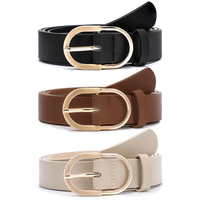 VONMELLI 3 Pack Women's Belts for Jeans Pants Fashion Gold Buckle Ladies Dress Belt