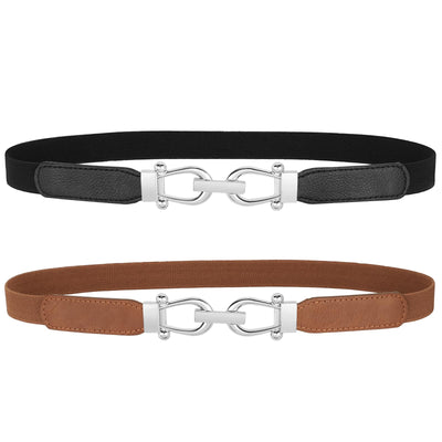 JASGOOD Women Skinny Elastic Belt for Dresses,Thin Retro Stretch Waist Belt with Golden Buckle