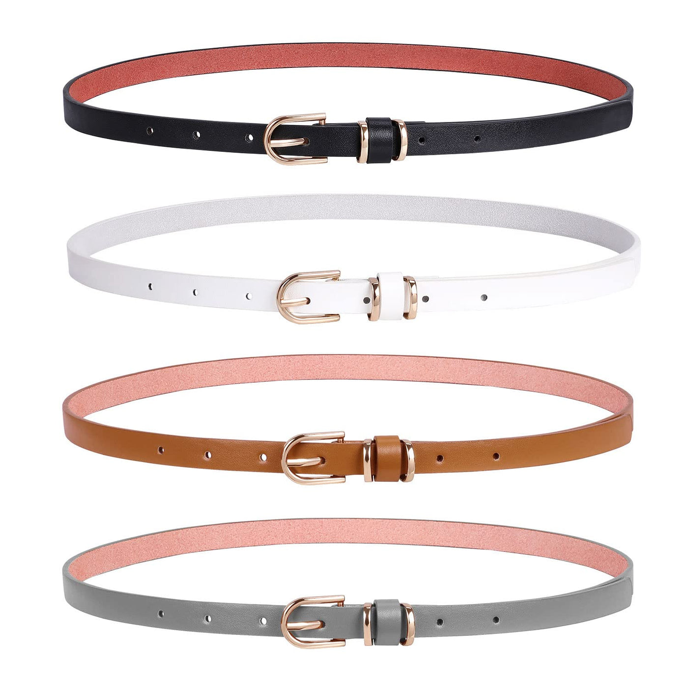 SANSTHS 4 Pack Women Thin Belts for Jeans Dresses Coats Skinny Women Belt with Gold Alloy Buckle