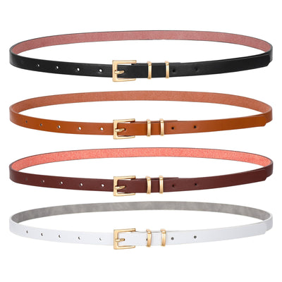 SANSTHS 4 Pack Women Thin Belts for Jeans Dresses Coats Skinny Women Belt with Gold Alloy Buckle