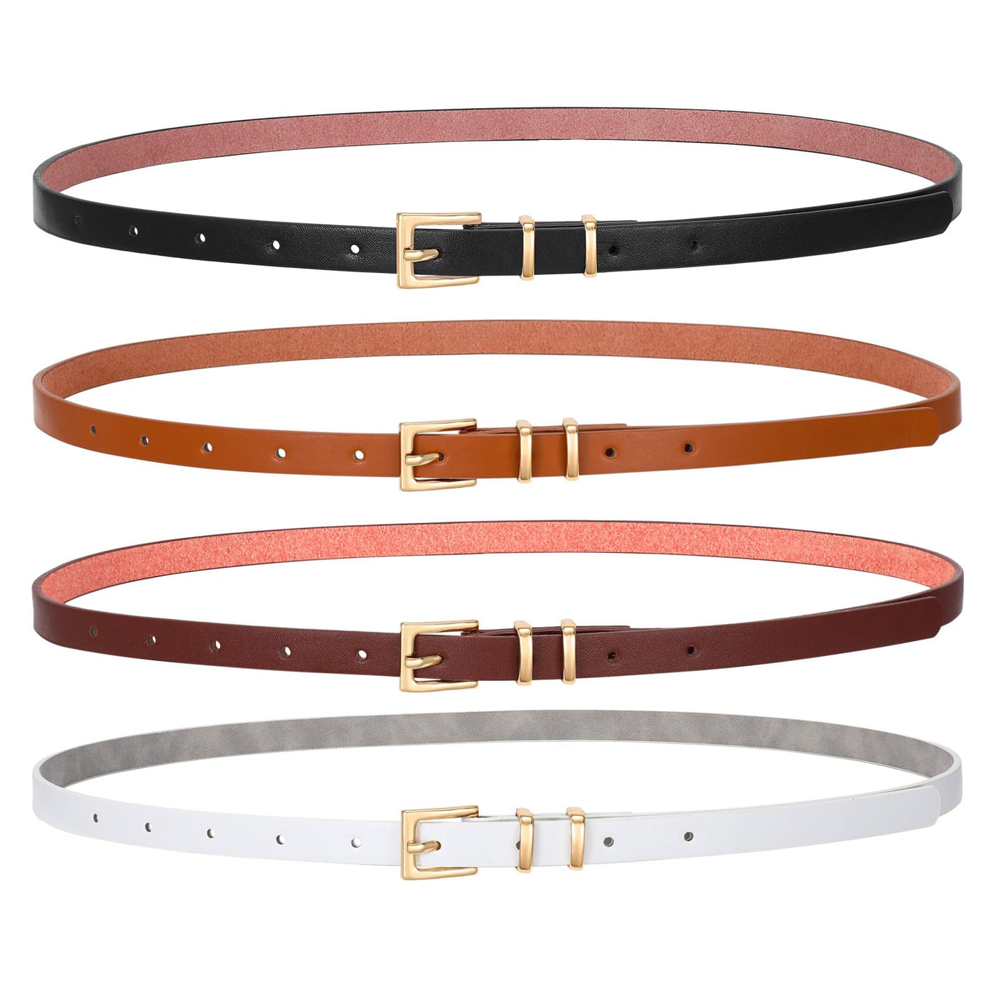 SANSTHS 4 Pack Women Thin Belts for Jeans Dresses Coats Skinny Women Belt with Gold Alloy Buckle