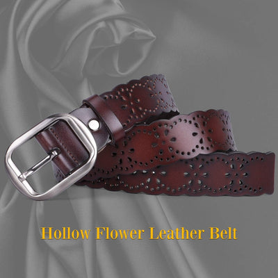JASGOOD Women's Hollow Flower Genuine Leather Belt for Jeans Pants Wide Belt for Ladies