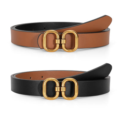 Reversible Leather Belt for Women with Gold Buckle Ladies Leather Belt for Jeans Pants