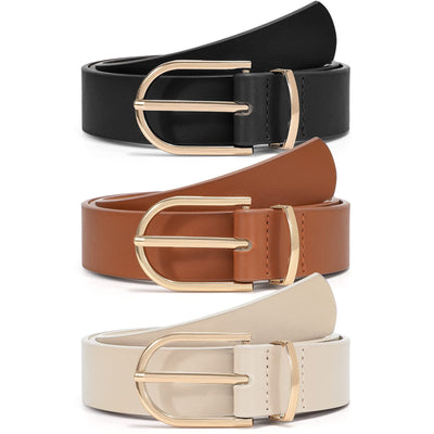 VONMELLI 3 Pack Women's Belts for Jeans Pants Fashion Gold Buckle Ladies Dress Belt