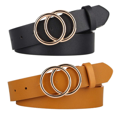 UnFader Pack 2 Women Belts for Jeans with Fashion Double O-Ring Buckle and Faux Leather