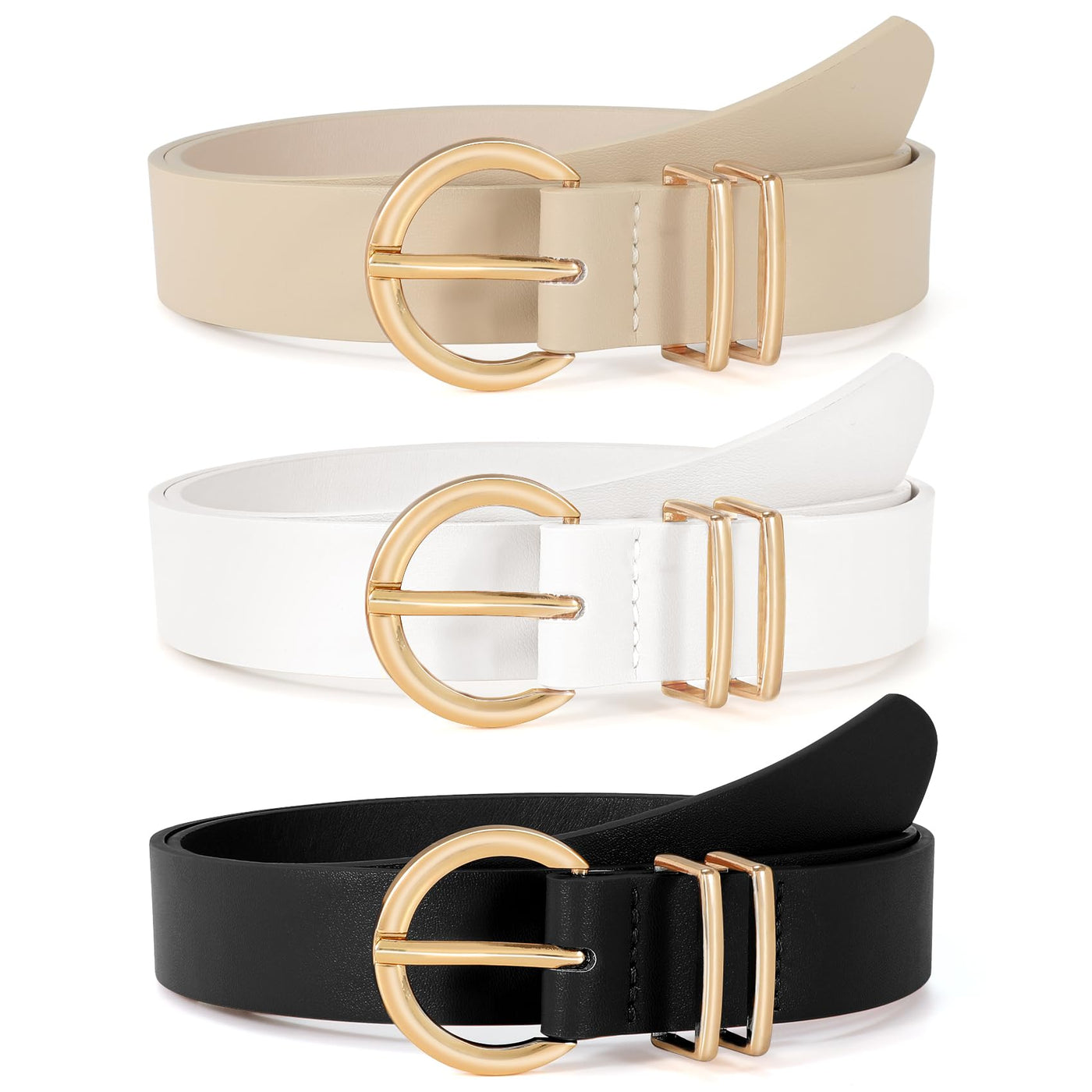 VONMELLI 3 Pack Women's Leather Belts for Jeans Dresses Ladies Waist Belt with Fashion Gold Buckle