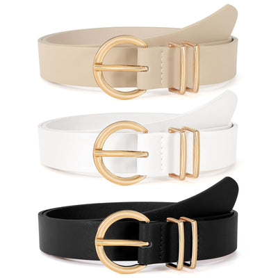 VONMELLI 3 Pack Women's Leather Belts for Jeans Dresses Ladies Waist Belt with Fashion Gold Buckle