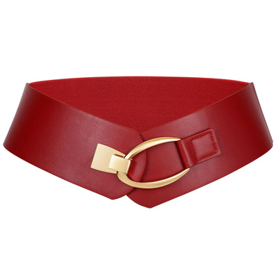 WERFORU Women Wide Elastic Belt Women Fashion Wide Belt with Gold Buckle Ladie Thick Waistbelt for Dresses
