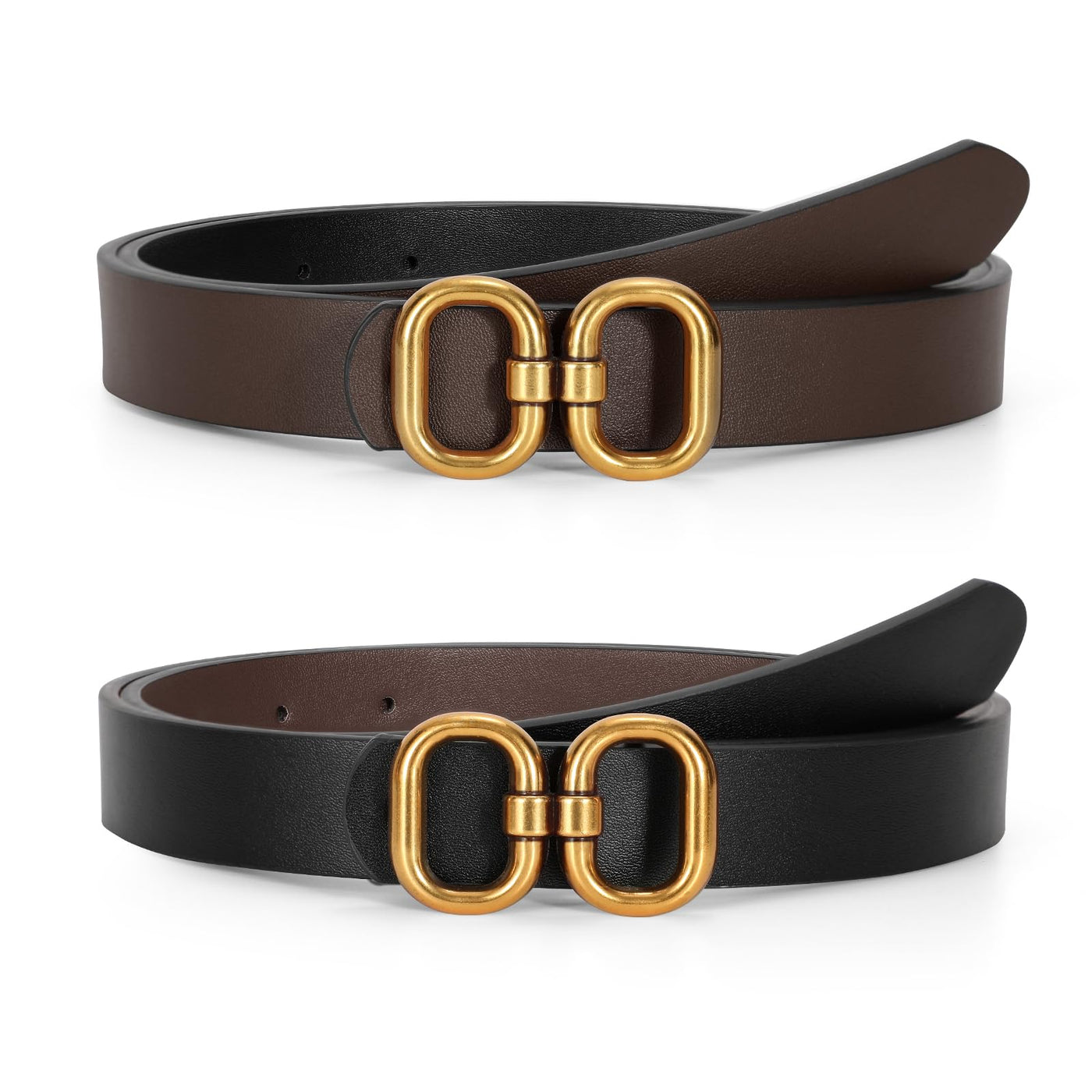 Reversible Leather Belt for Women with Gold Buckle Ladies Leather Belt for Jeans Pants