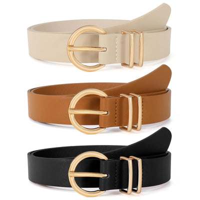 VONMELLI 3 Pack Women's Leather Belts for Jeans Dresses Ladies Waist Belt with Fashion Gold Buckle