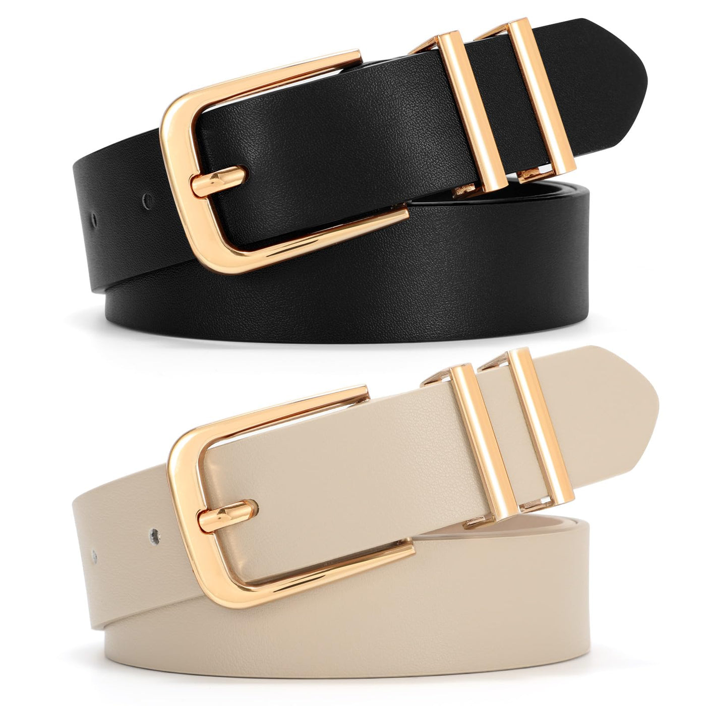 SANSTHS 2 Pack Women Belt for Jeans Pants, Simple Fashion Ladies Waist Belt with Gold Buckle, 1inch Width