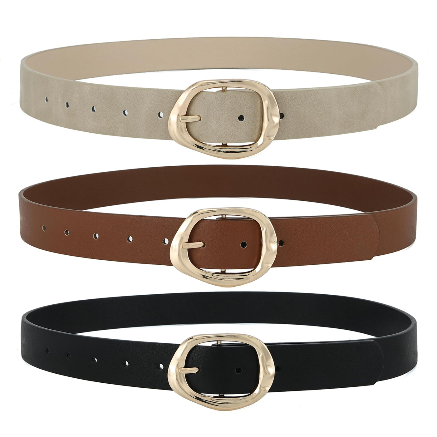 Earnda Leather Belts for Women Casual Fashion Waist Belt with Liquid Shapes Gold Buckle for Jeans Pants Dresses