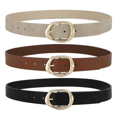 Earnda Leather Belts for Women Casual Fashion Waist Belt with Liquid Shapes Gold Buckle for Jeans Pants Dresses