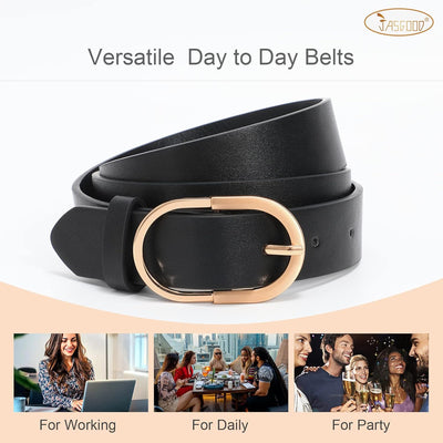 JASGOOD Women’s Leather Belts for Jeans Pants Fashion Ladies Belt with Gold Buckle