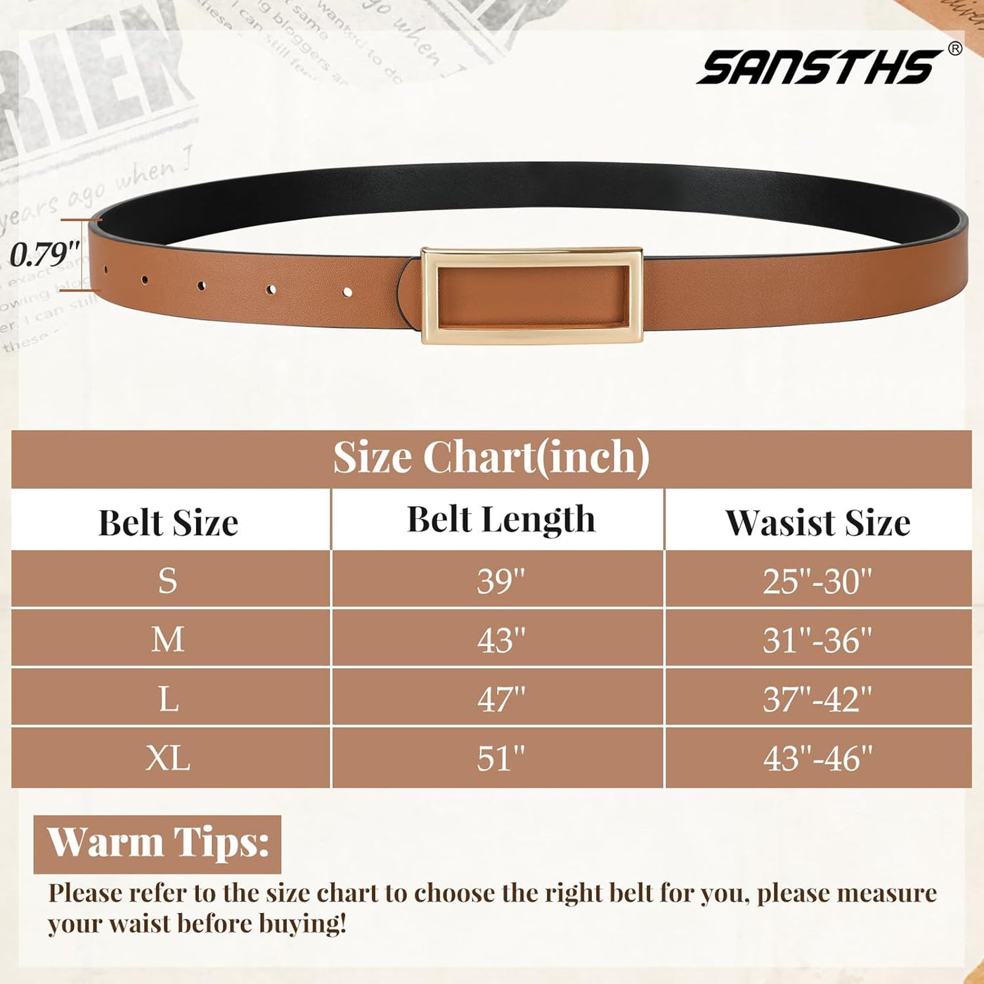 SANSTHS Skinny Reversible Belts for Women, Two-in-one Women Thin Belt for Dresses Jeans Pants with Gold Buckle