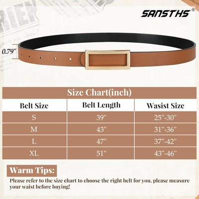 SANSTHS Skinny Reversible Belts for Women, Two-in-one Women Thin Belt for Dresses Jeans Pants with Gold Buckle