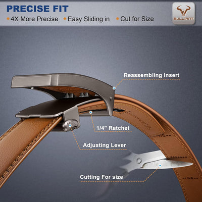 BULLIANT Men Belt-Ratchet Leather Adjustable Belt tailless For Gift Men Dress Casual Jeans 1 3/8" Hiding Tail-Cut For Fit