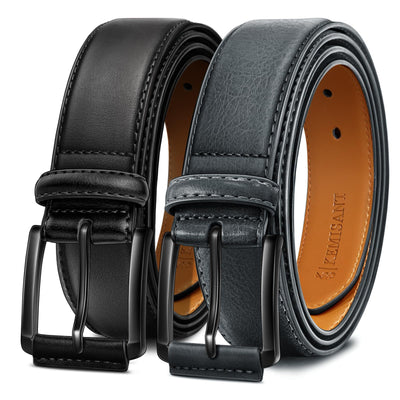 KEMISANT Men Belt 2Pack – Genuine Leather Belt for Men Dress Casual Golf Jeans 1 3/8"
