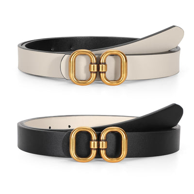 Reversible Leather Belt for Women with Gold Buckle Ladies Leather Belt for Jeans Pants