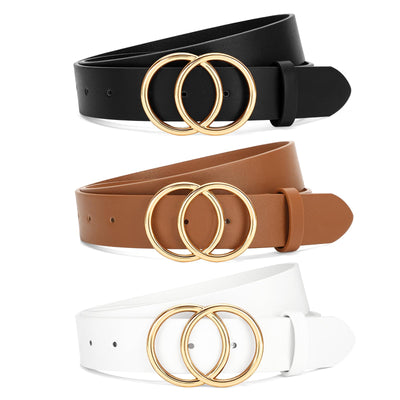 SANSTHS 3 Pack Women Waist Belts for Jeans Pants Dresses, Ladies Belt with Double O-Ring Gold Buckle