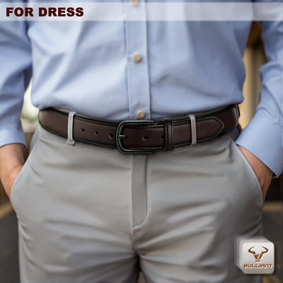 BULLIANT Men Belt 2 Pack,Leather Belt For Gift Men Golf Dress Casual Jean 7Holes 1 3/8"
