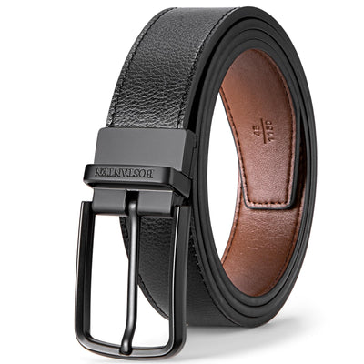 BOSTANTEN Belt Men Leather Reversible Belts for Men 1 3/8" for Casual Golf Dress Pants, Two-in-One Belt Gift
