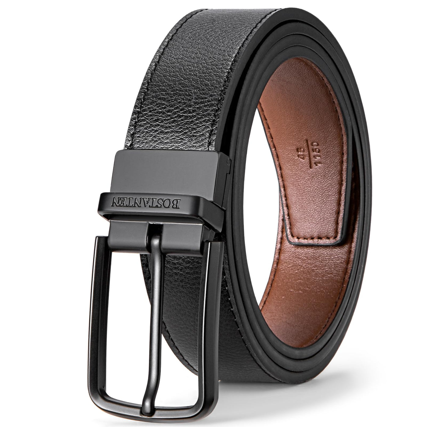 BOSTANTEN Belt Men Leather Reversible Belts for Men 1 3/8" for Casual Golf Dress Pants, Two-in-One Belt Gift