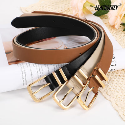 LEACOOLKEY 3 Pack Women's Leather Belts for Jeans Dress Pants Fashion Ladies Leather Belts with Gold/Sliver Buckle