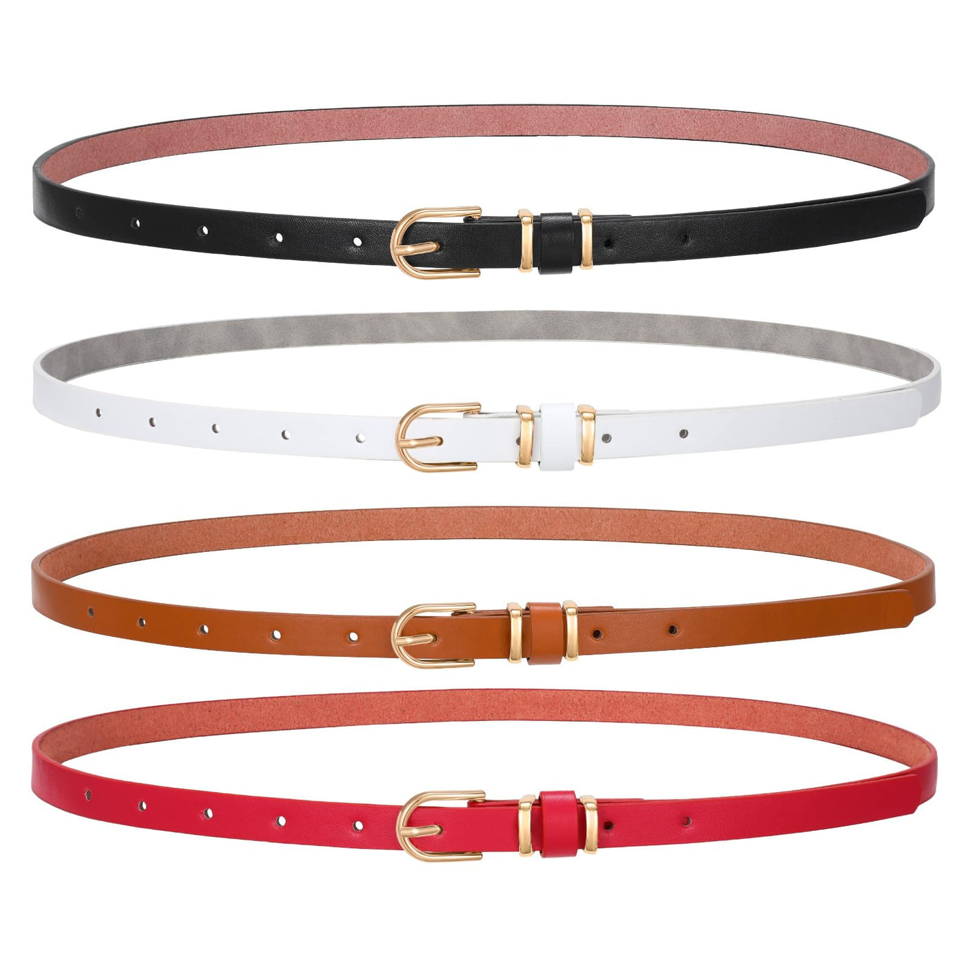 SANSTHS 4 Pack Women Thin Belts for Jeans Dresses Coats Skinny Women Belt with Gold Alloy Buckle