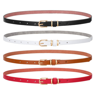 SANSTHS 4 Pack Women Thin Belts for Jeans Dresses Coats Skinny Women Belt with Gold Alloy Buckle
