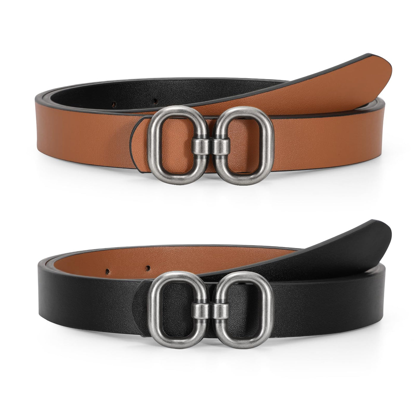 Reversible Leather Belt for Women with Gold Buckle Ladies Leather Belt for Jeans Pants